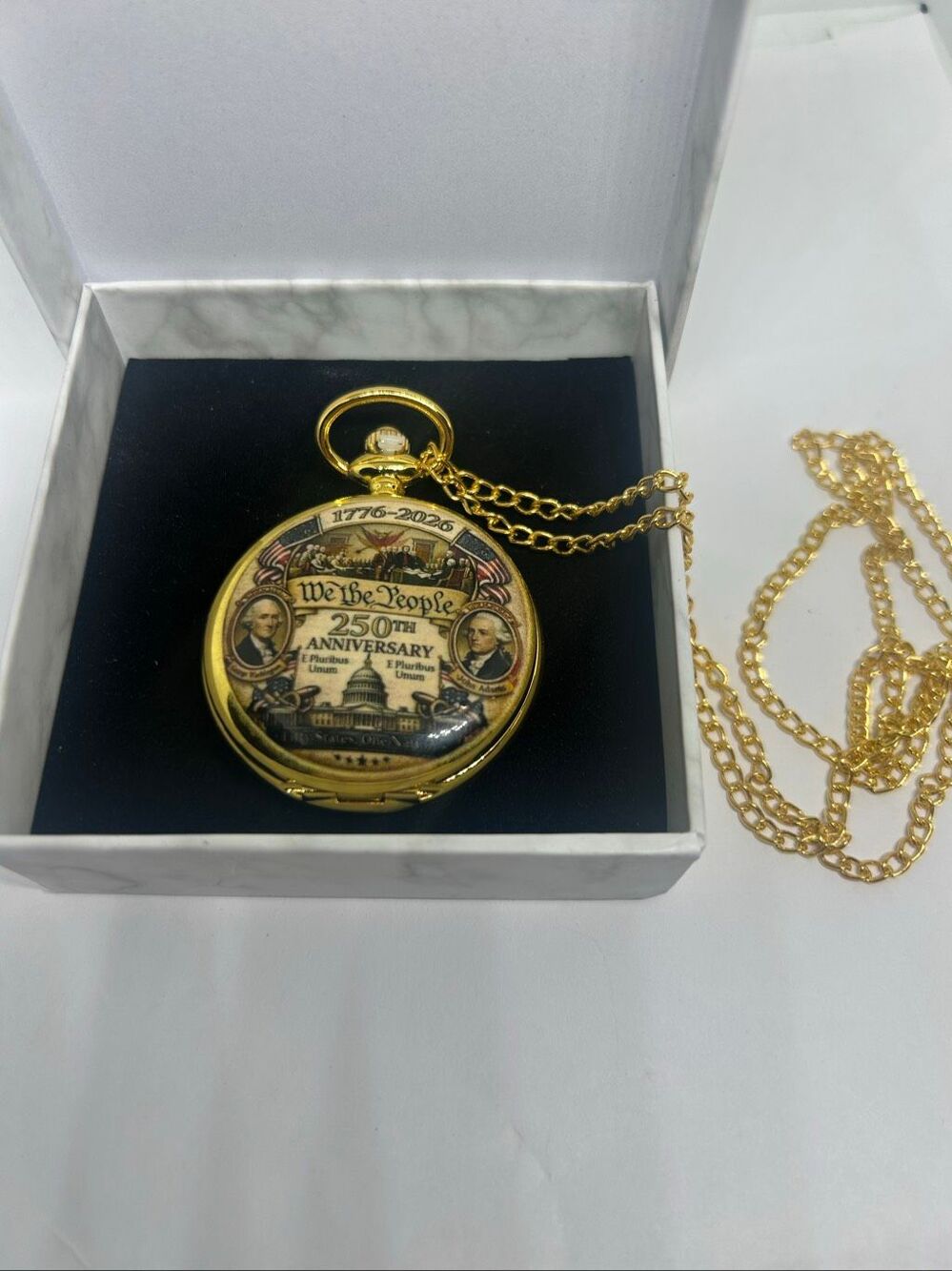 New 250th Anniversary USA We The People Pocket Watch with Chain